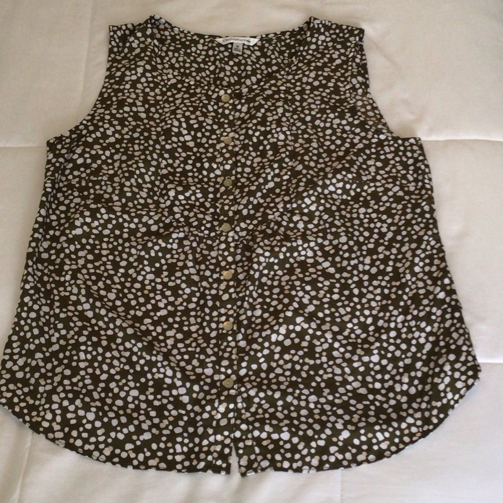 Croft & Barrow - Sleeveless Dot-Print Blouse - White on Olive